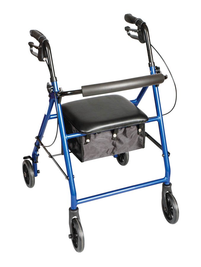 4 Wheel Rollator Carex Classics Blue Adjustable Height / Folding Aluminum Frame