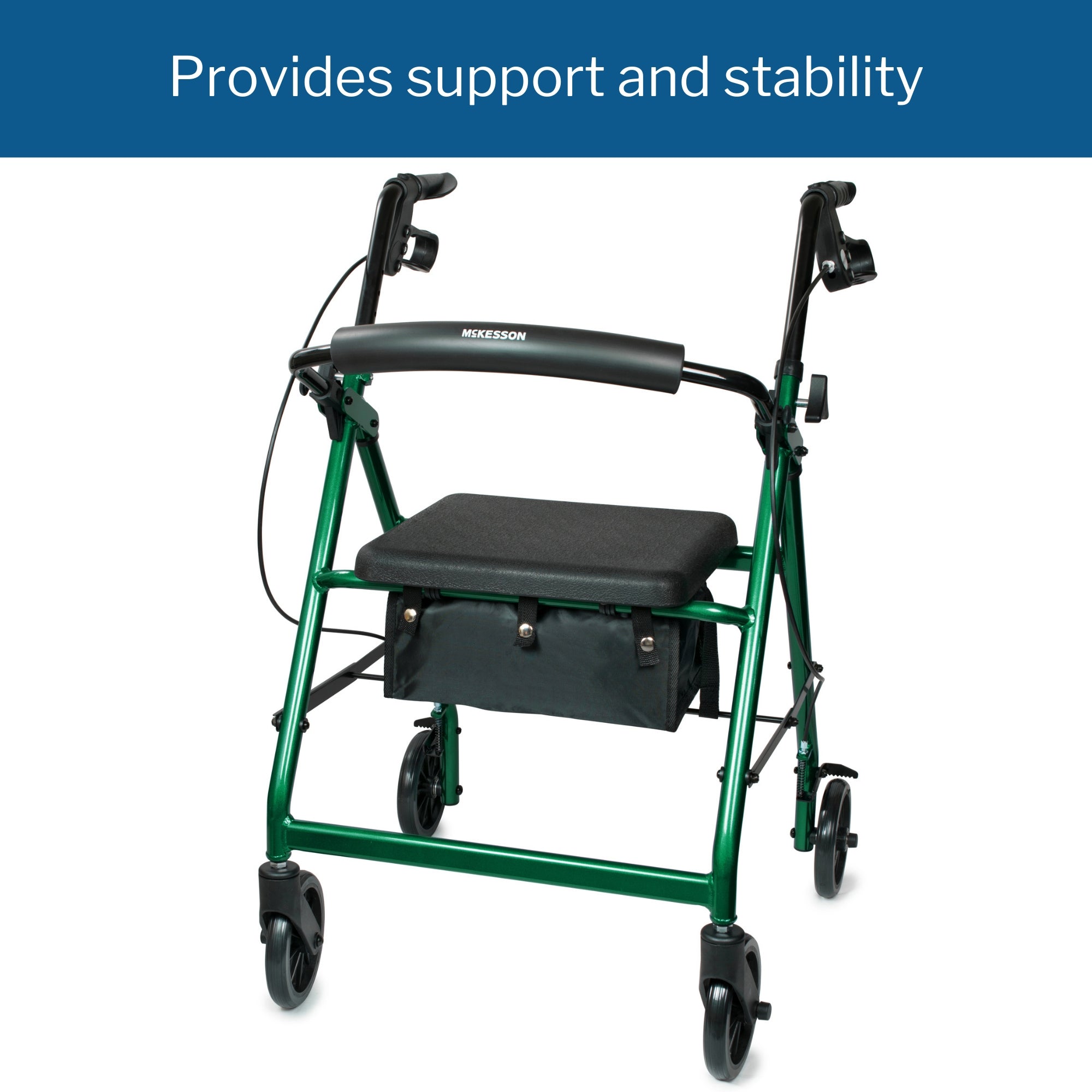 4 wheel rollator mckesson green adjustable height folding aluminum frame