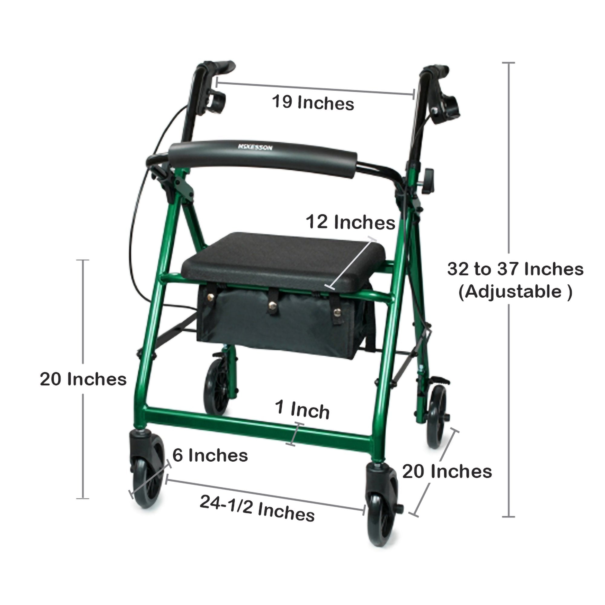 4 wheel rollator mckesson green adjustable height folding aluminum frame