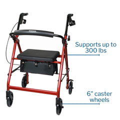 4 wheel rollator mckesson red adjustable height folding aluminum frame