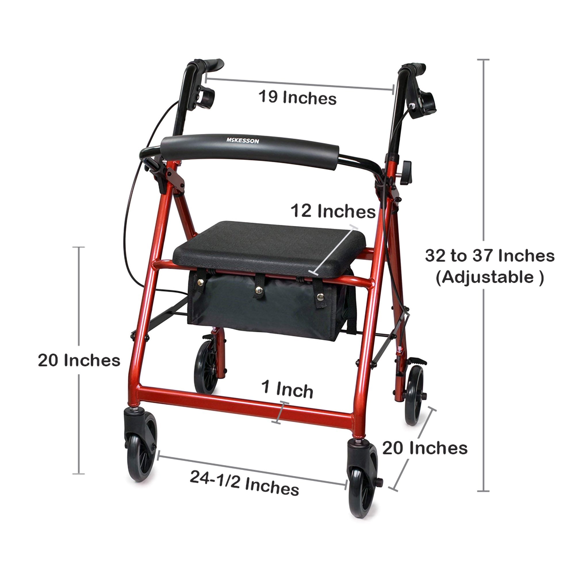 4 wheel rollator mckesson red adjustable height folding aluminum frame