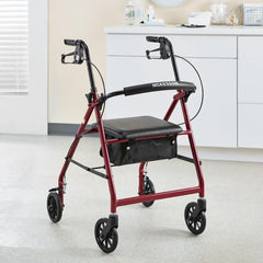 4 wheel rollator mckesson red adjustable height folding aluminum frame packaging type each