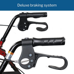 4 wheel rollator mckesson red adjustable height folding aluminum frame packaging type each