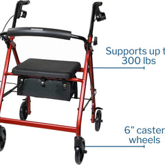 4 wheel rollator mckesson red adjustable height folding aluminum frame packaging type each