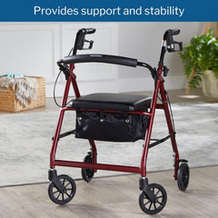 4 wheel rollator mckesson red adjustable height folding aluminum frame packaging type each
