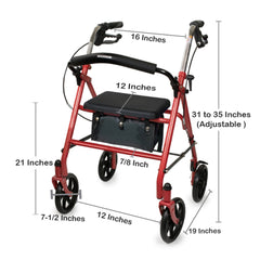 4 wheel rollator mckesson red adjustable height folding steel frame