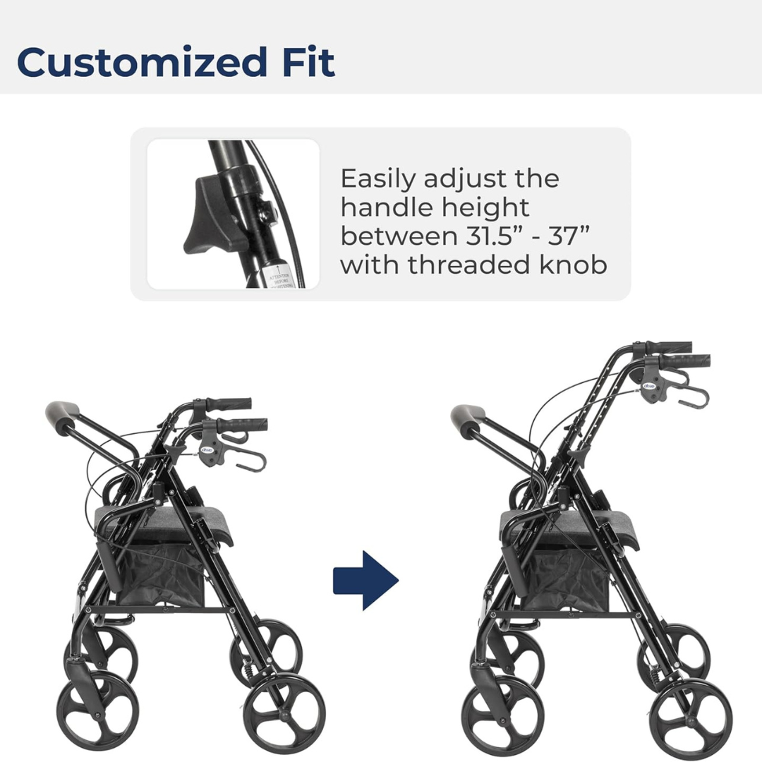 4 Wheel Rollator / Transport Chair drive Duet Black Adjustable Height / Transport / Folding Aluminum Frame