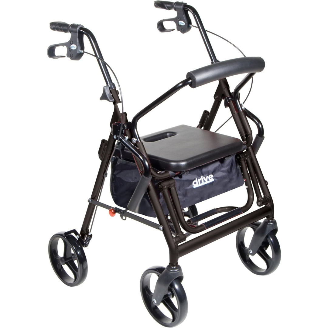 4 Wheel Rollator / Transport Chair drive Duet Black Adjustable Height / Transport / Folding Aluminum Frame