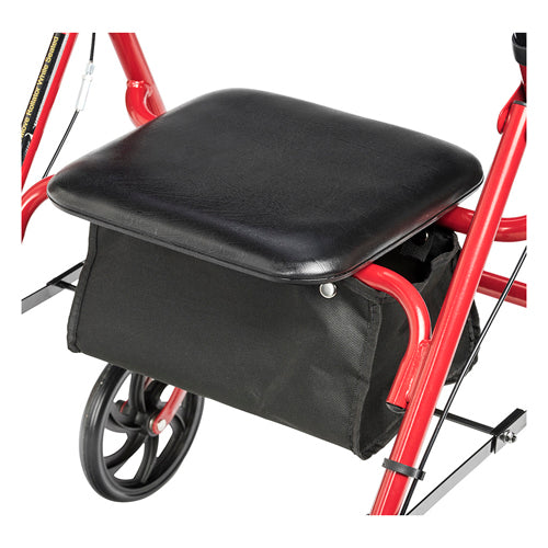 4 wheel steel rollator w 8 casters basket loop red