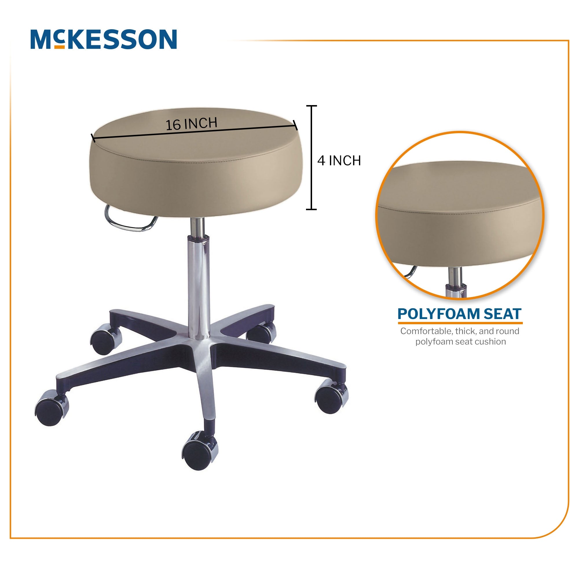 Exam Stool McKesson Backless Pneumatic Height Adjustment 5 Casters Clamshell, Packaging Type- Each