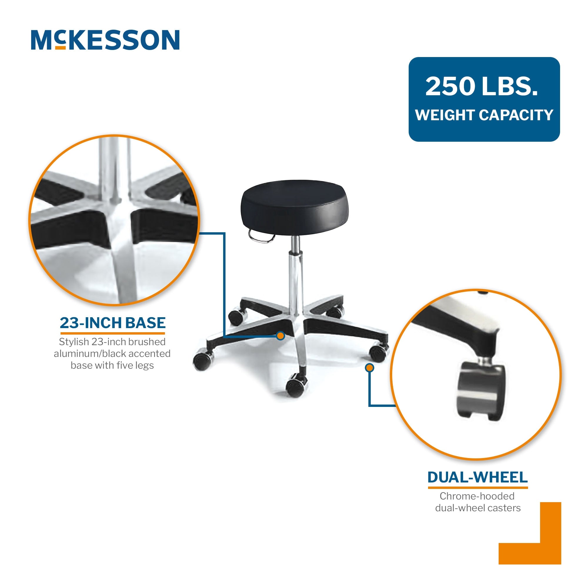 Exam Stool McKesson Backless Pneumatic Height Adjustment 5 Casters Black,Packaging Type- Each