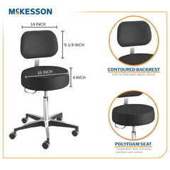 Exam Stool McKesson Backrest Pneumatic Height Adjustment 5 Casters Black, Packaging Type- Each