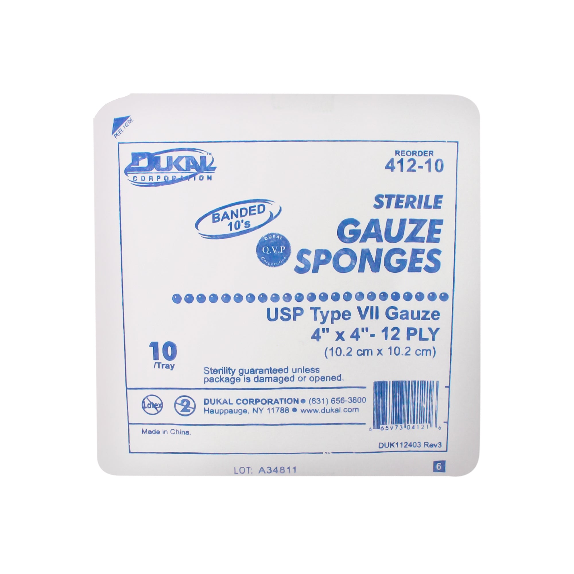Gauze Sponge Dukal 4 X 4 Inch 12-Ply Sterile 10 per Pack, Packaging Type- Case