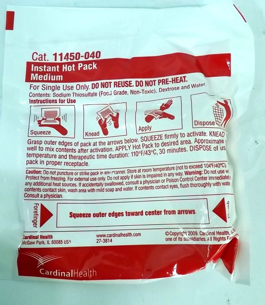 Instant Hot Pack Cardinal Health General Purpose Medium Plastic / Sodium Thiosulfate Disposable, Packaging Type- Case