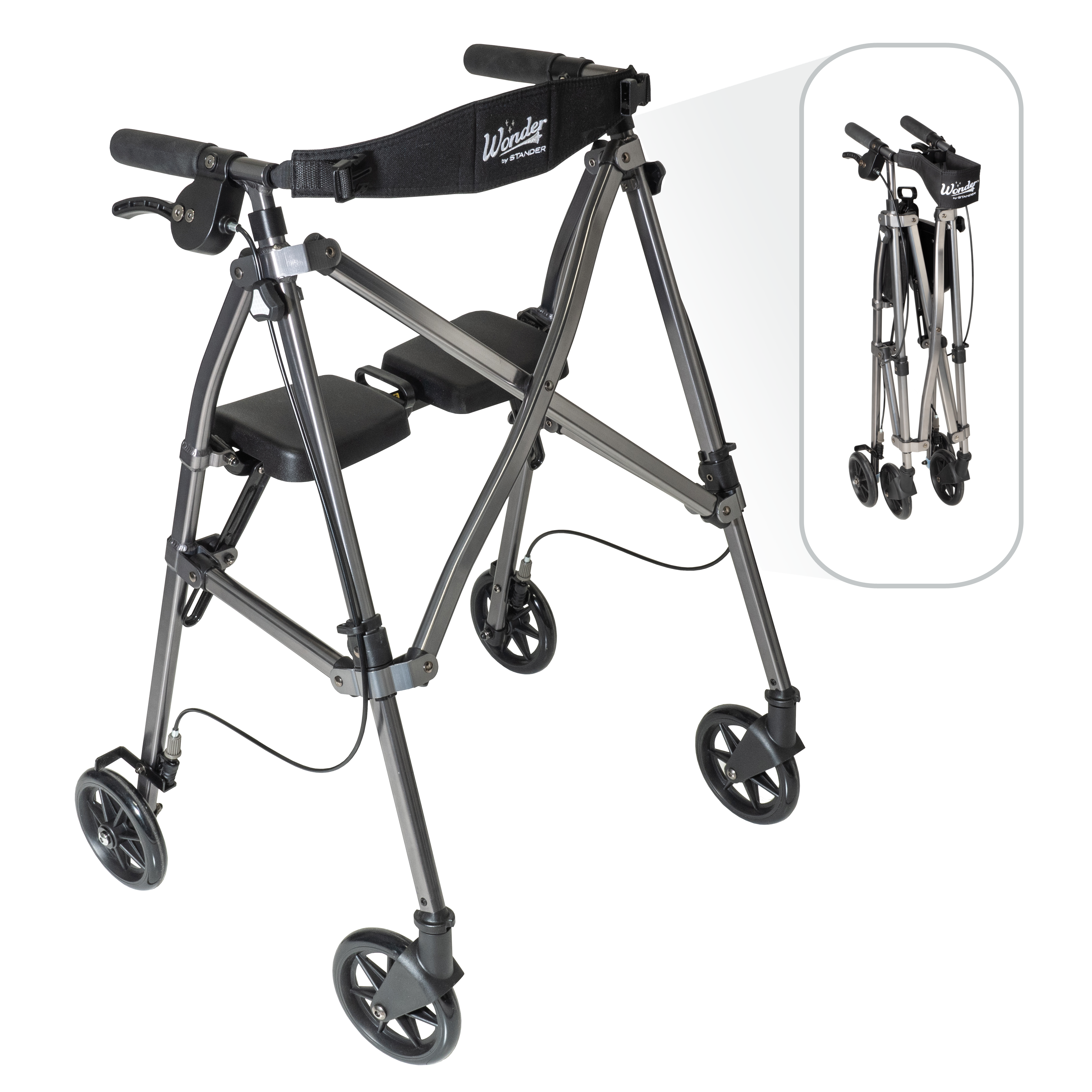 Space Saver Rollator - Black Walnut | Lightweight, Compact Design for Easy Mobility | Adjustable Height & Ergonomic Handles for Comfort and Support