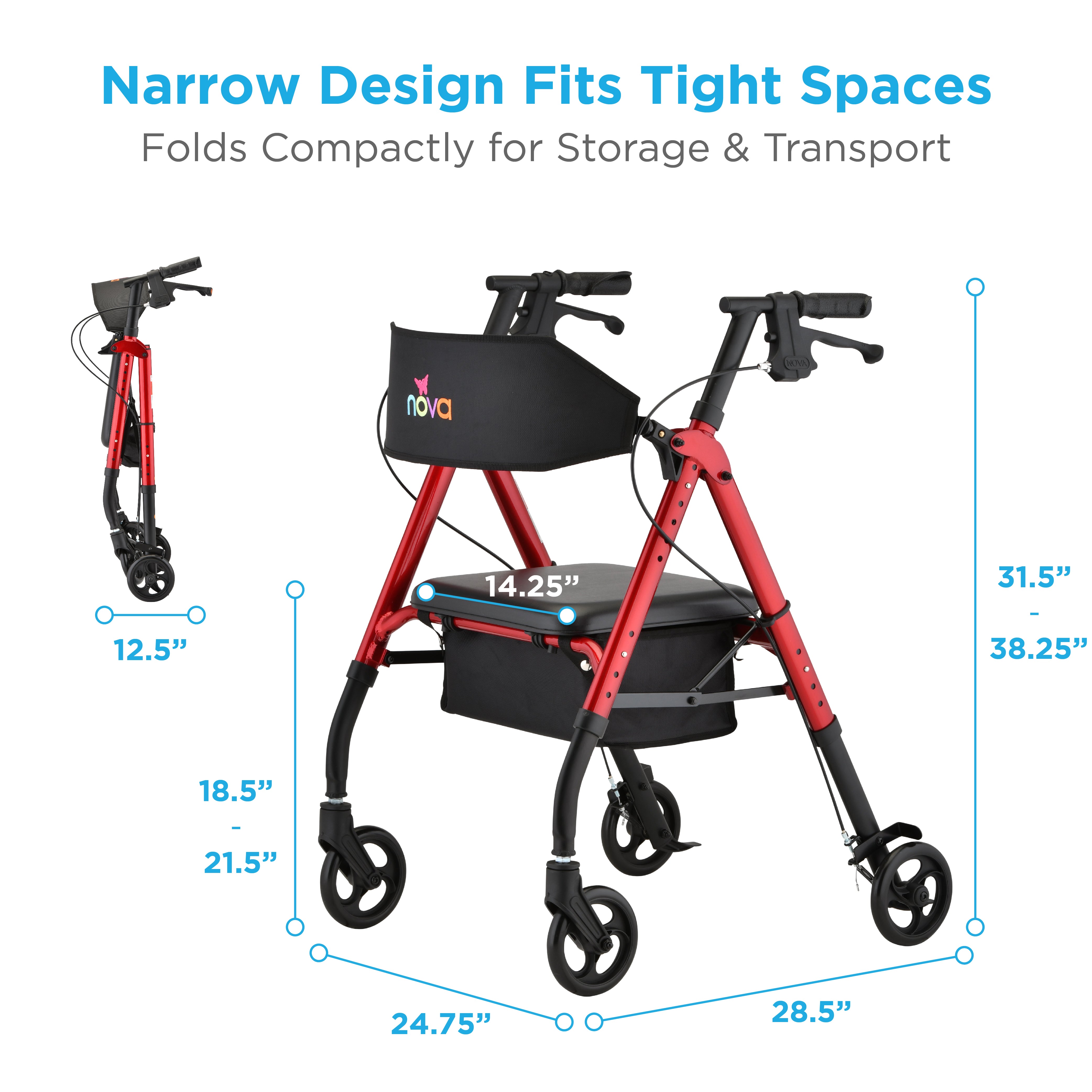 NOVA Quick-Fit push-button adjustable rollator