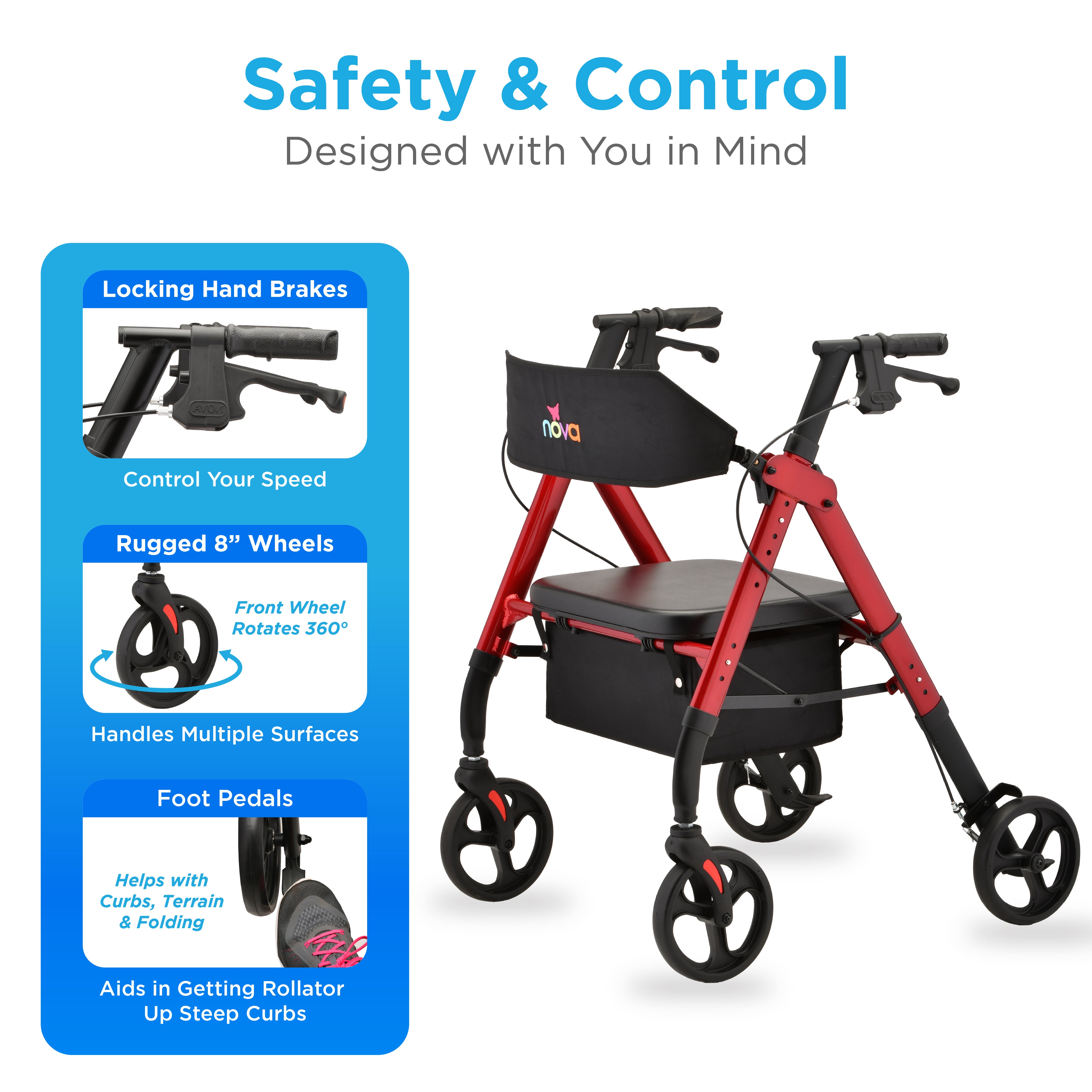 4259RD NOVA heavy duty Rollator red
