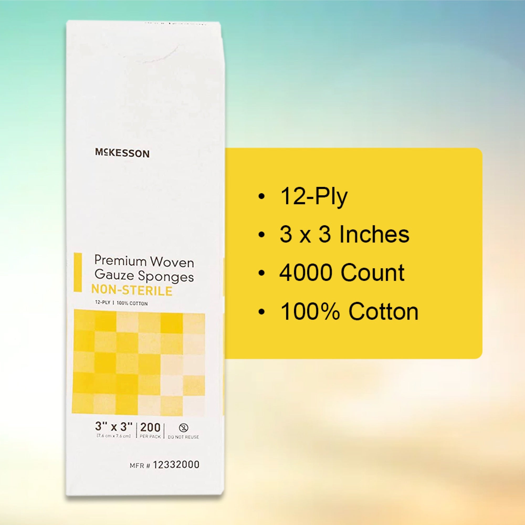 Gauze Sponge McKesson 3 X 3 Inch 12-Ply NonSterile 200 per Pack, Packaging Type- Case
