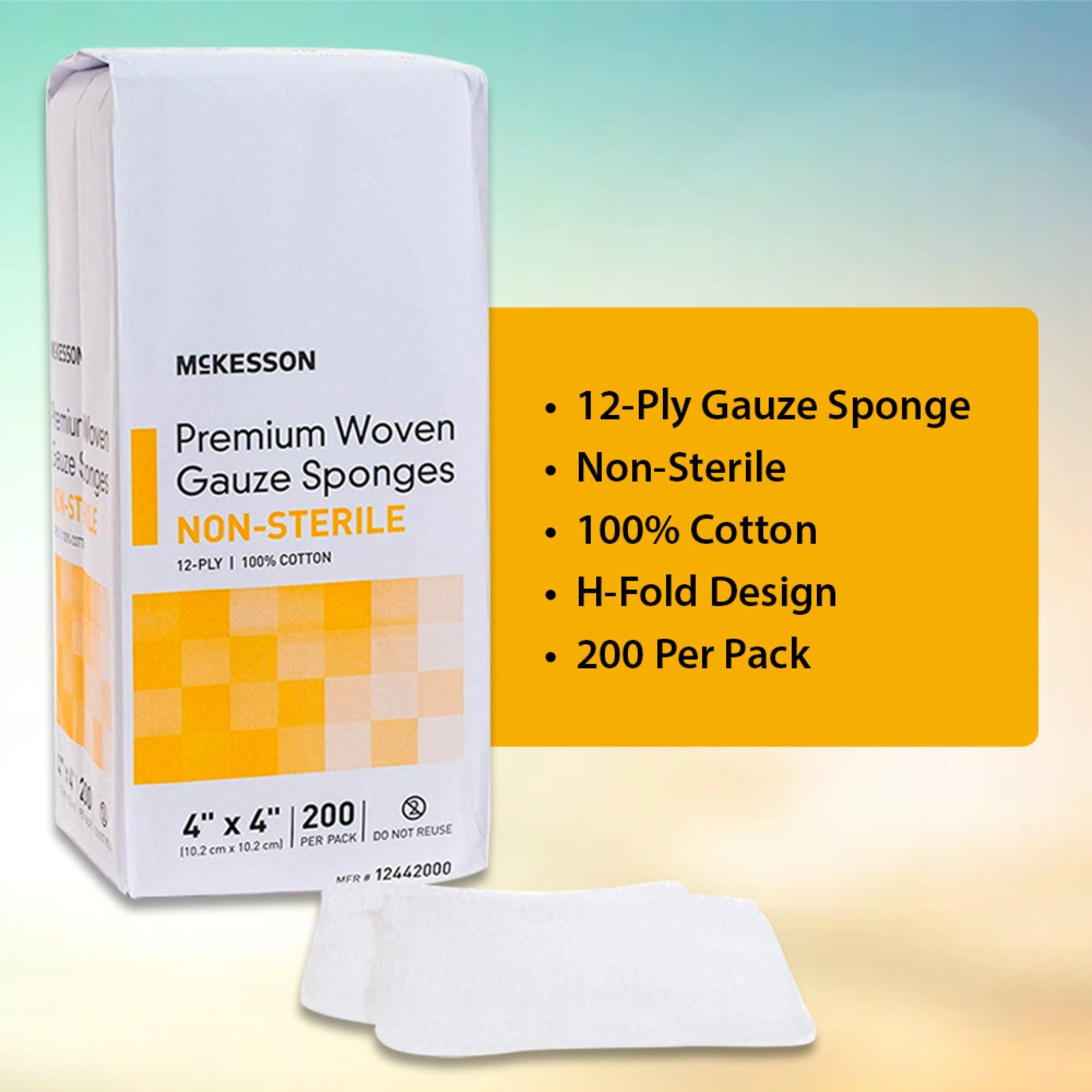 Gauze Sponge McKesson 4 X 4 Inch 12-Ply NonSterile 200 per Pack, Packaging Type- Case
