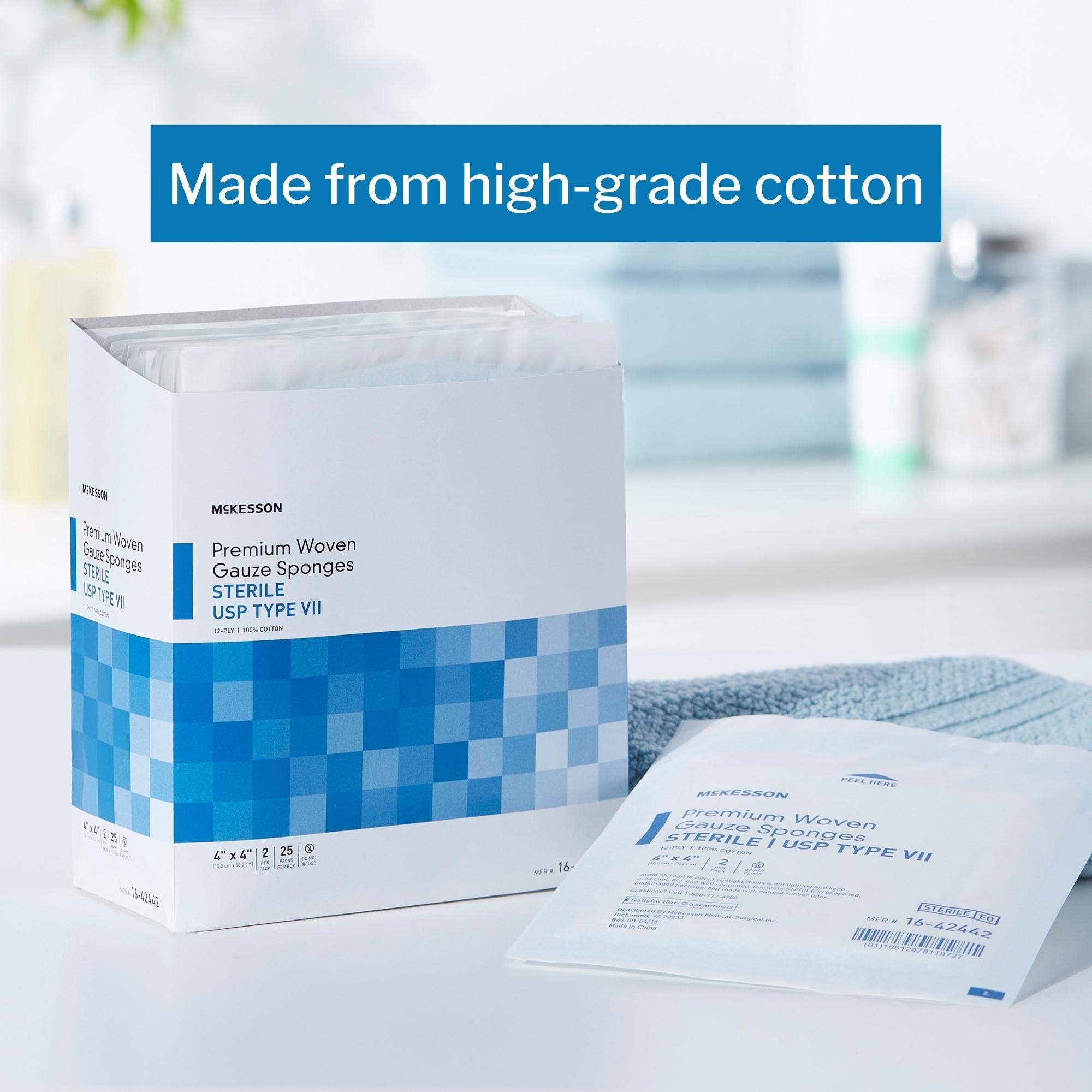 Gauze Sponge McKesson 4 X 4 Inch 12-Ply Sterile 2 per Pack, Packaging Type- Case