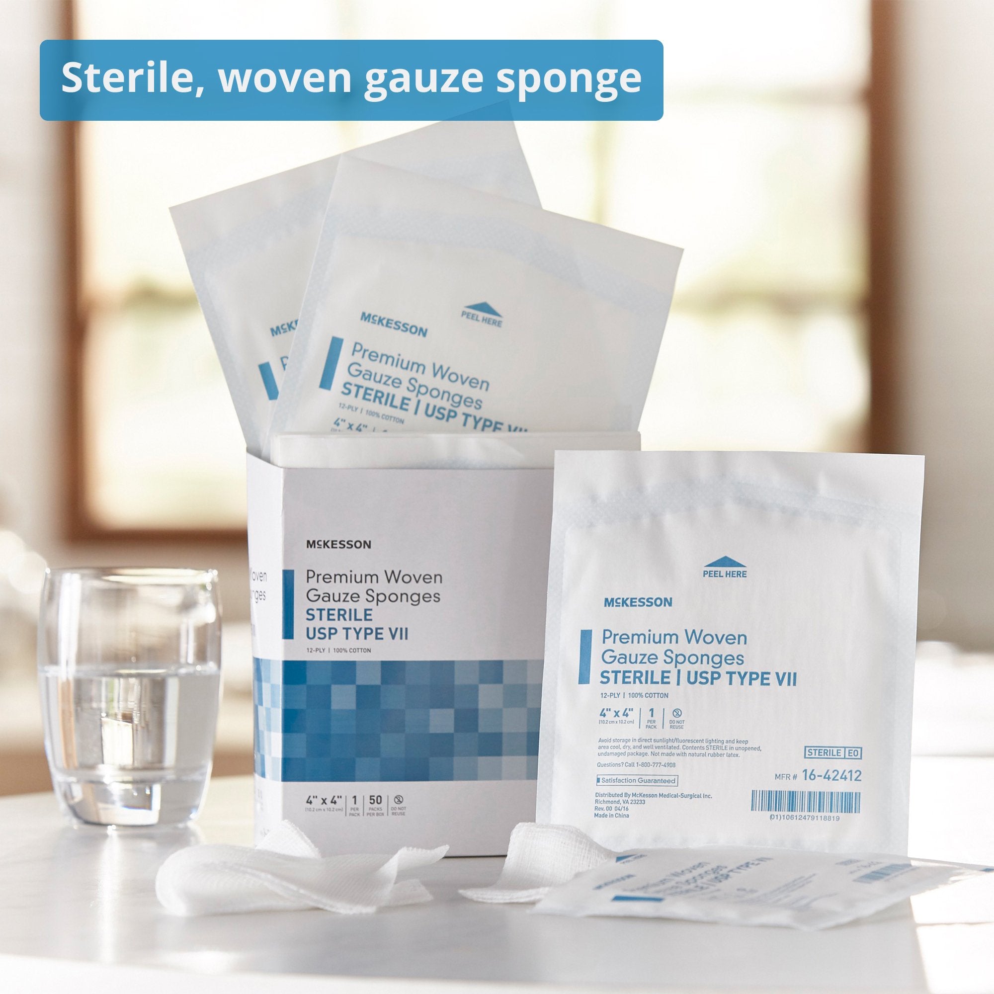 Gauze Sponge McKesson 4 X 4 Inch 12-Ply Sterile 1 per Pack, Packaging Type- Case