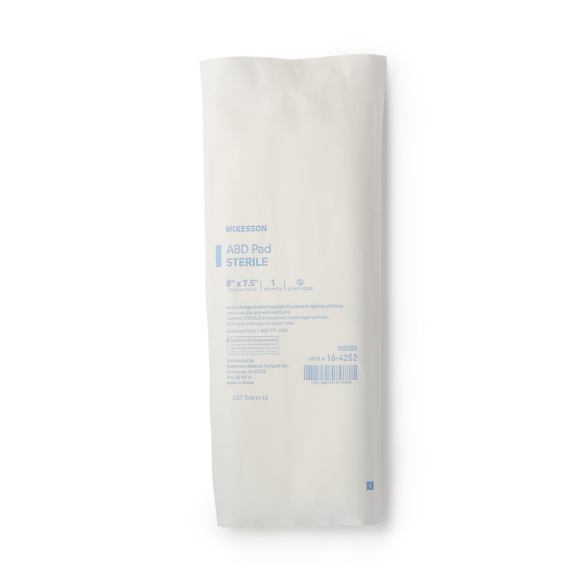 Abdominal Pad McKesson 7-1/2 X 8 Inch Sterile 1 per Pack, Packaging Type- Case