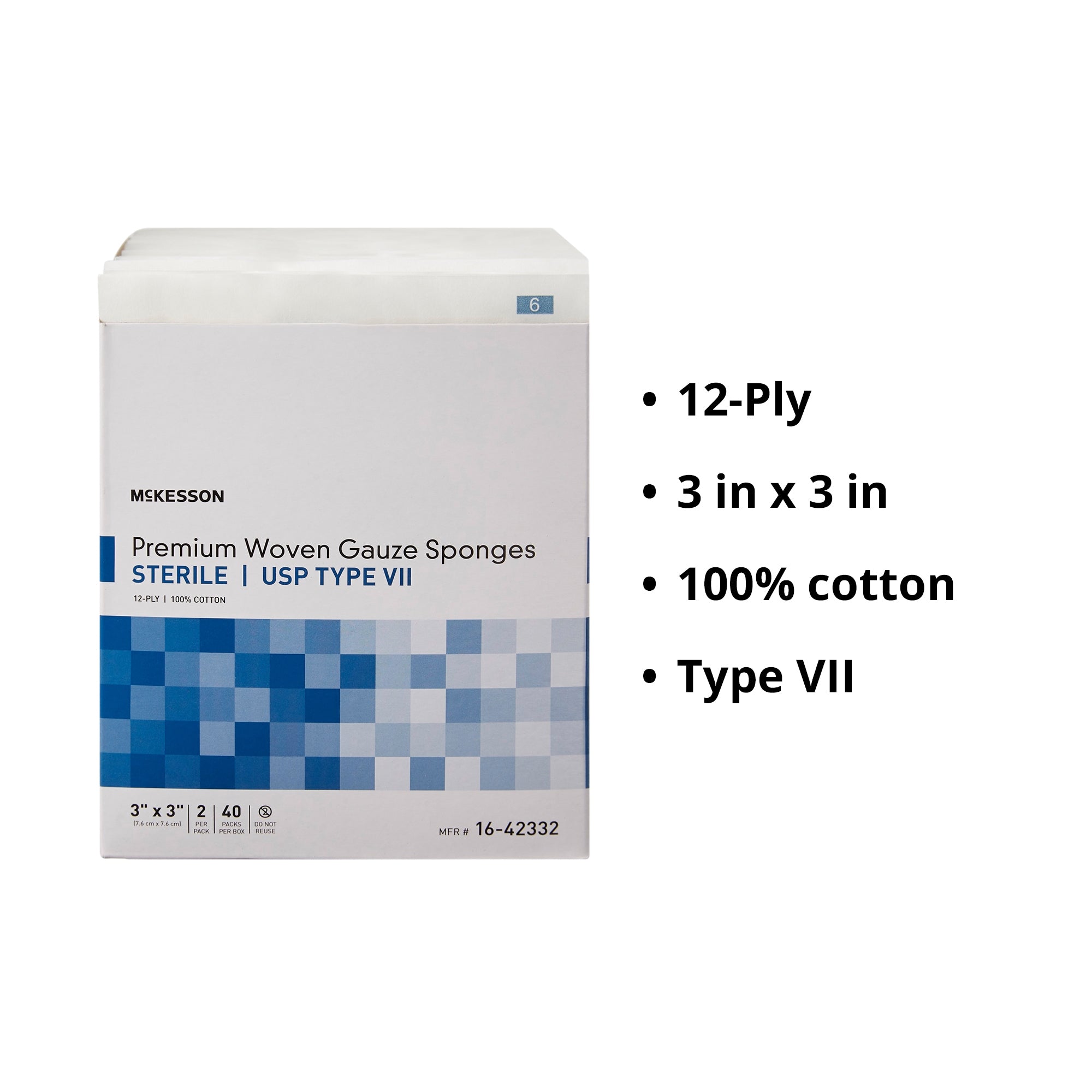 Gauze Sponge McKesson 3 X 3 Inch 12-Ply Sterile 2 per Pack, Packaging Type- Case