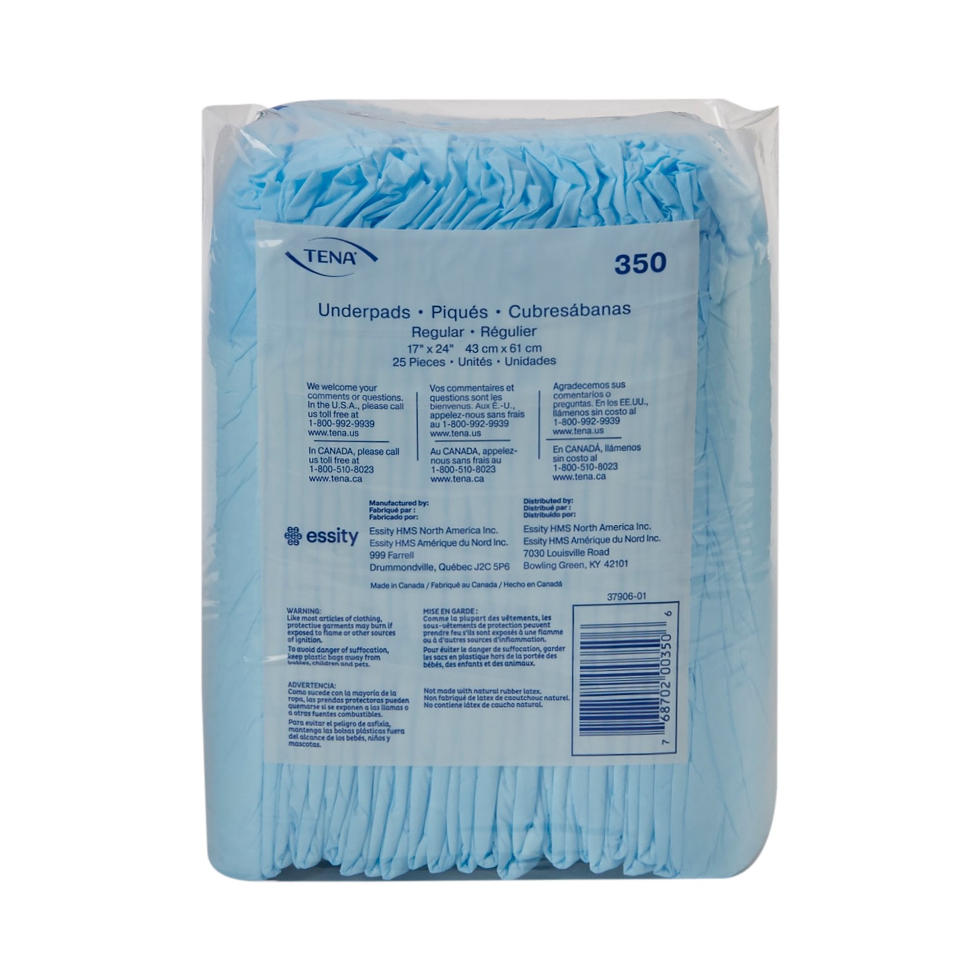 Disposable Underpad TENA Regular 17 X 24 Inch Fluff Light Absorbency, Packaging Type- Case