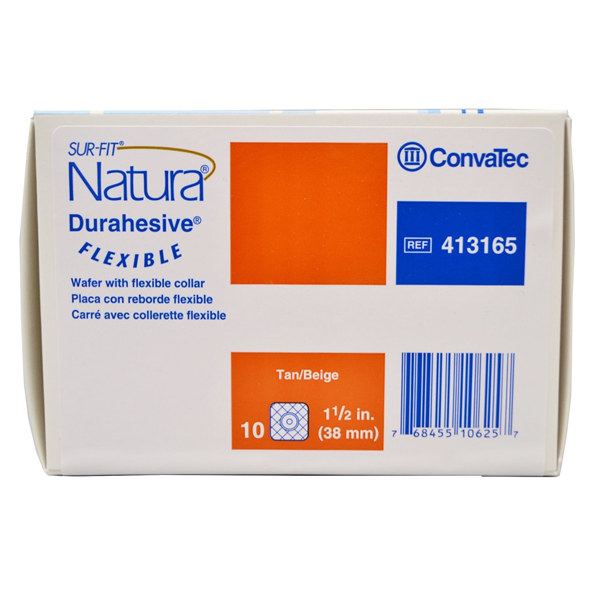 Ostomy Barrier Sur-Fit Natura Durahesive Trim to Fit, Extended Wear Adhesive Tape Borders 38 mm Flange Sur-Fit Natura System 4 X 4 Inch | 10/Box