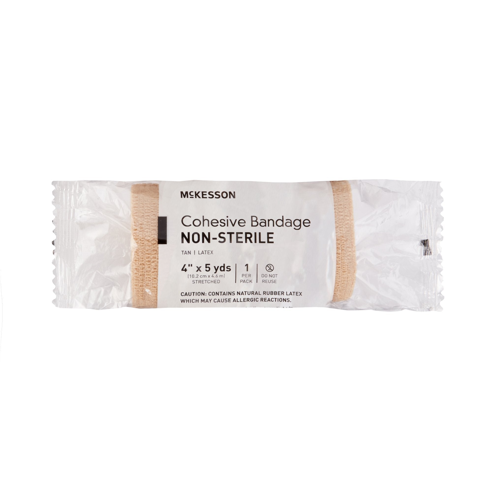 Cohesive Bandage McKesson 4 Inch X 5 Yard Self-adherent Closure Tan NonSterile Standard Compression, Packaging Type- Case