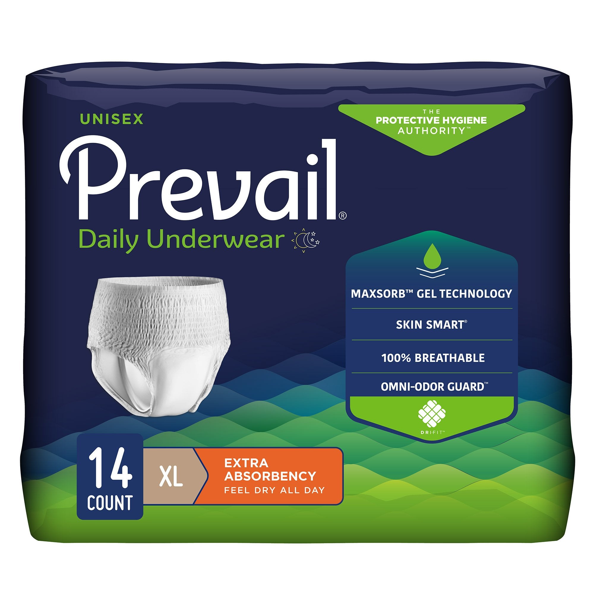 Unisex Adult Absorbent Underwear Prevail Daily Underwear Extra Pull On with Tear Away Seams Disposable Moderate Absorbency