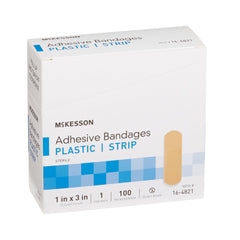 Adhesive Strip McKesson 1 X 3 Inch Plastic Rectangle Tan Sterile, Packaging Type- Case