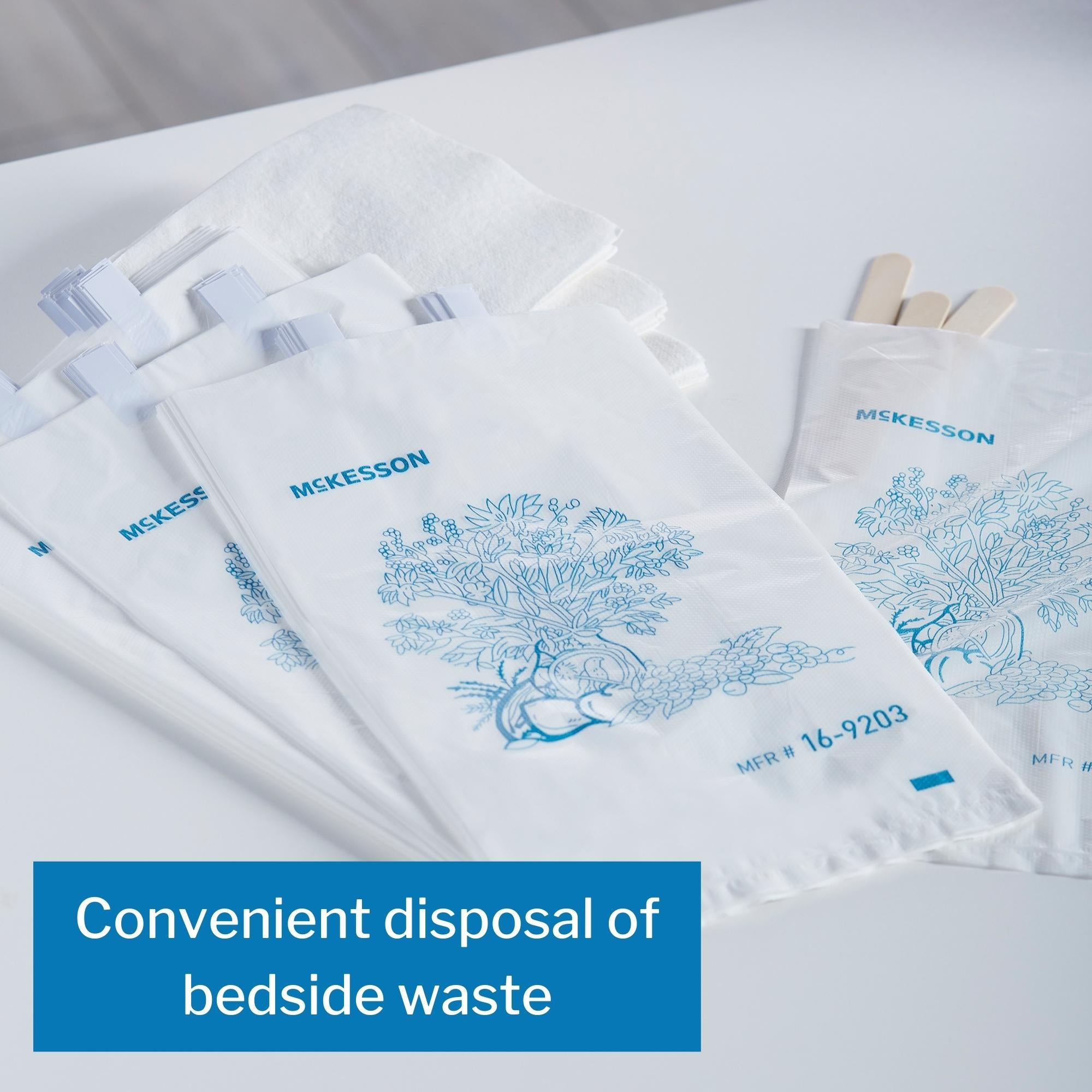 Bedside Bag McKesson 7 X 11.5 Inch White / Blue Floral Print Polyethylene, Packaging Type- Case