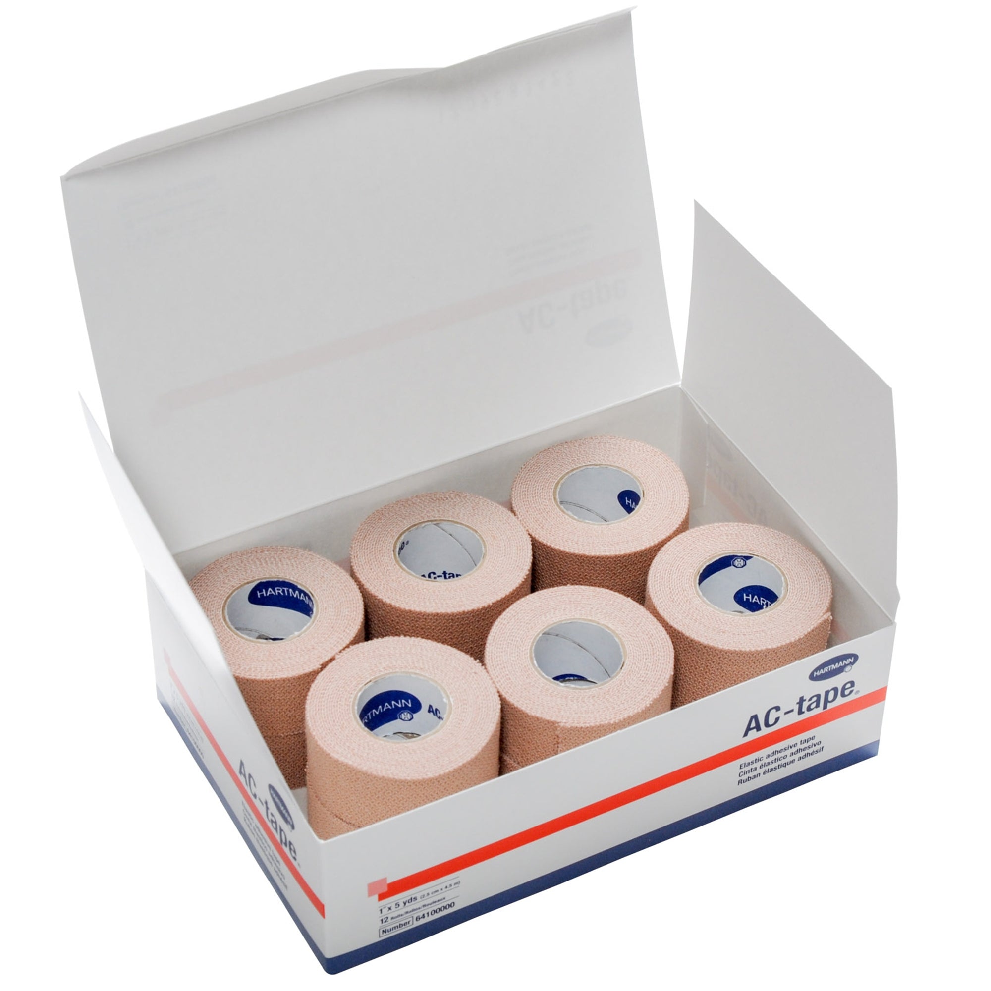 Cinta deportiva AC-tape color canela, 1 pulgada x 5 yardas, algodón, no estéril, embalaje: caja