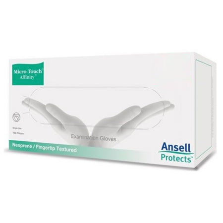 exam glove micro touch affinity small nonsterile polychloroprene standard cuff length textured fingertips green chemo tested packaging type case