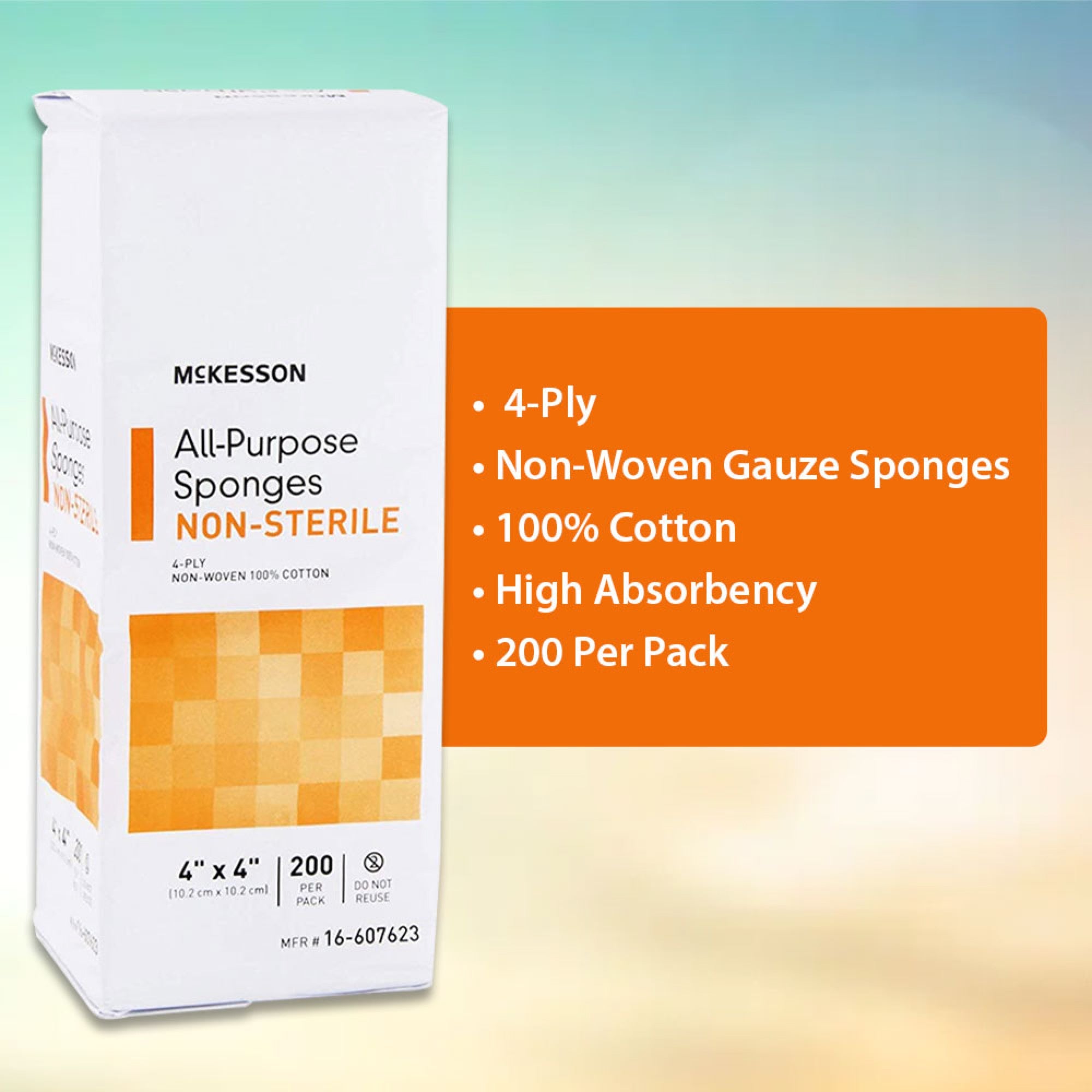 Esponja no tejida McKesson de 4 x 4 pulgadas, 4 capas, no estéril, 200 por paquete, tipo de embalaje: caja