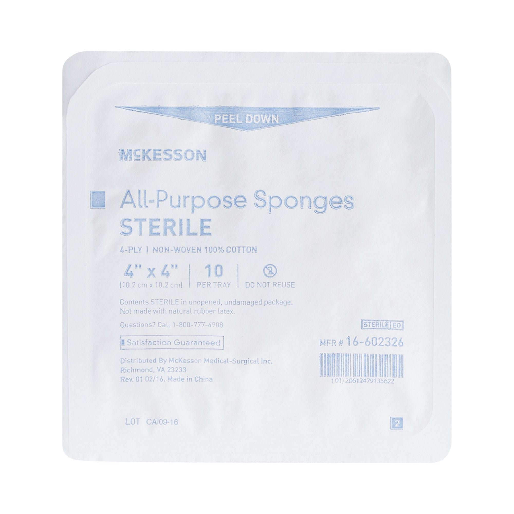 Nonwoven Sponge McKesson 4 X 4 Inch 4-Ply Sterile 10 per Tray, Packaging Type- Case