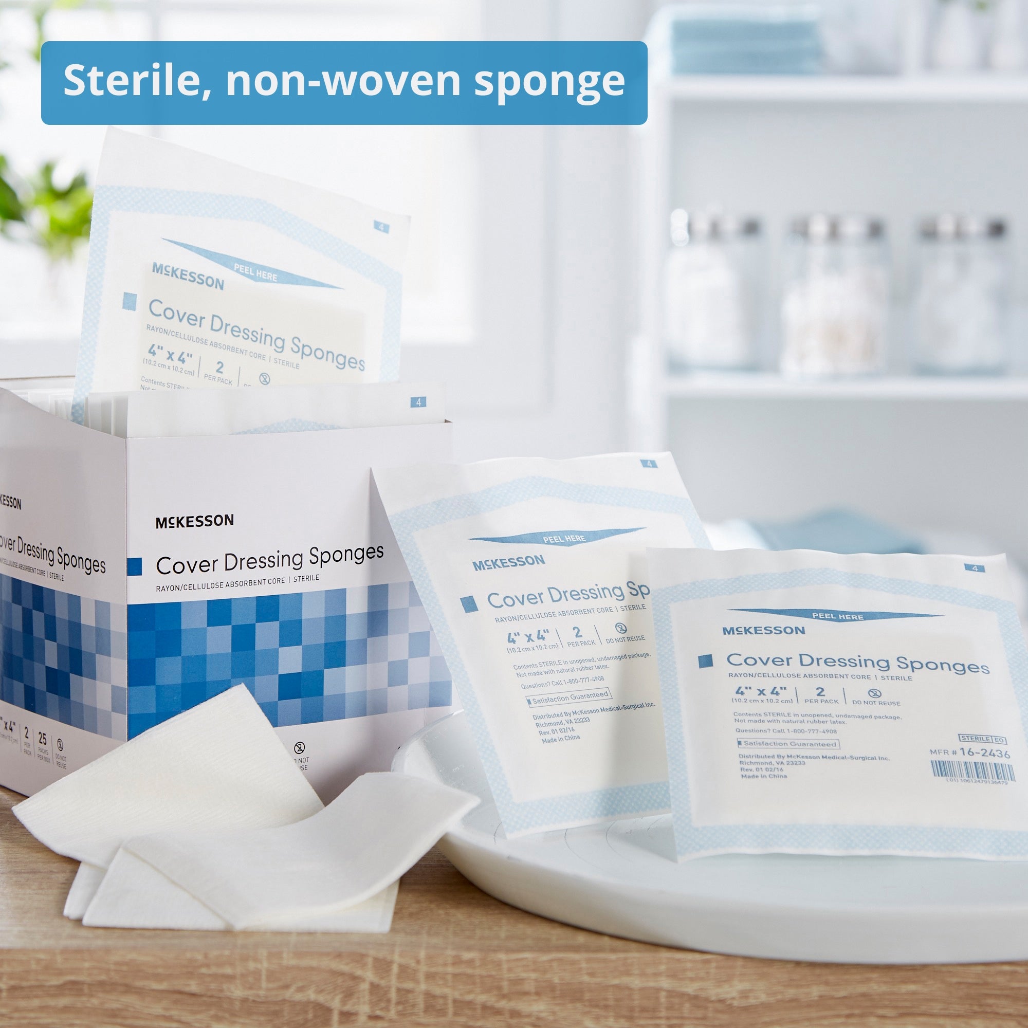 Cellulose Filled Nonwoven Sponge McKesson 4 X 4 Inch Sterile 2 per Pack, Packaging Type - Box