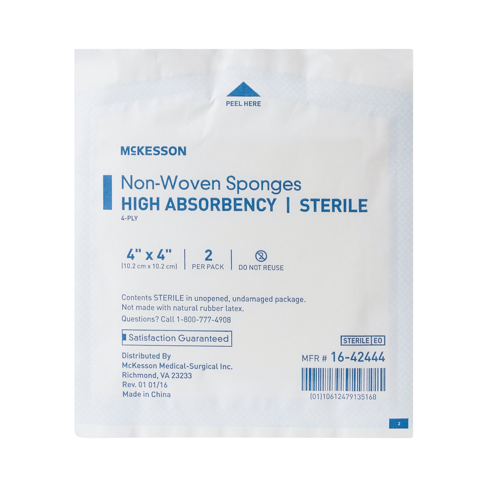 Nonwoven Sponge McKesson 4 X 4 Inch 4-Ply Sterile 2 per Pack, Packaging Type- Case