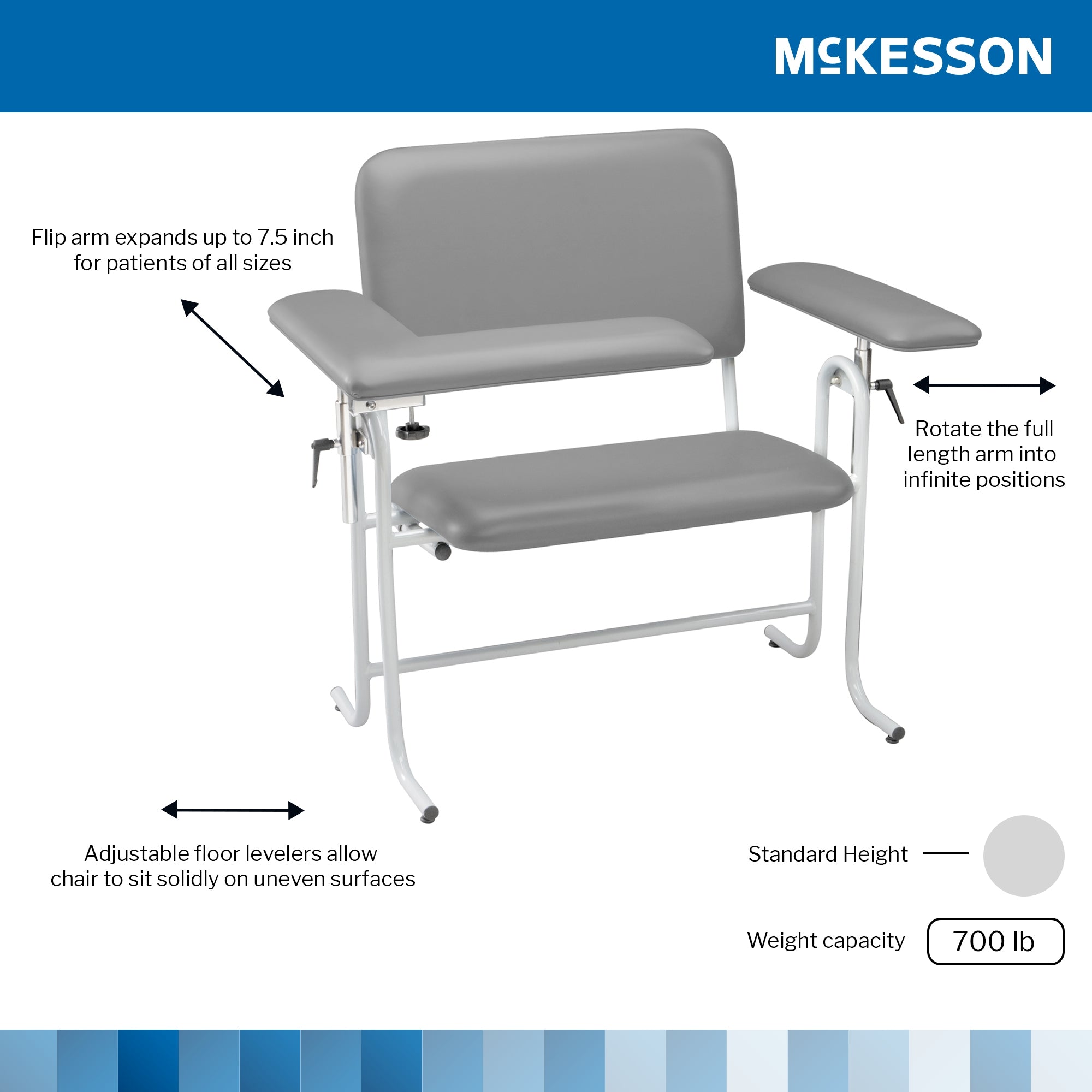 Blood Drawing Chair McKesson 1 Straight Arm / 1 Flip Up Arm Gray, Packaging Type- Each
