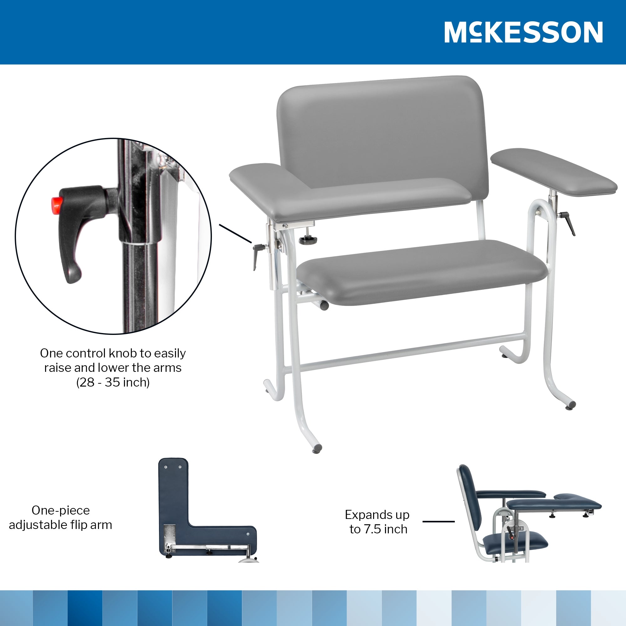 Blood Drawing Chair McKesson 1 Straight Arm / 1 Flip Up Arm Gray, Packaging Type- Each