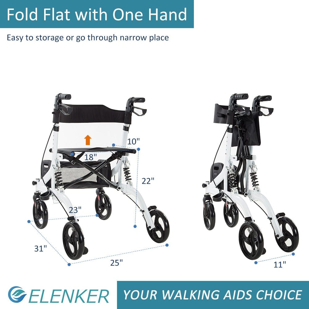 HFK-9211 Dual-Brake Shock-Absorbing Rollator Walker 10" Wheels