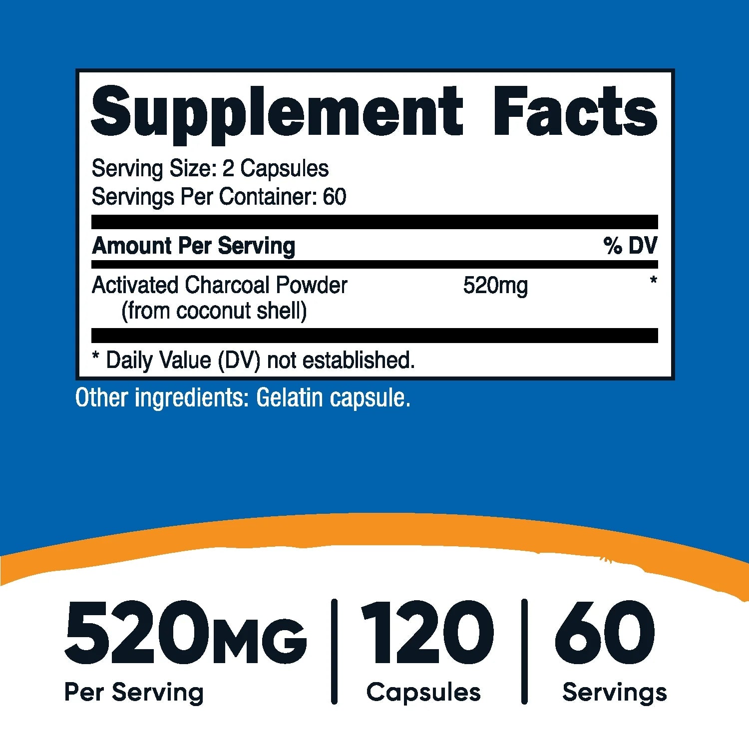 Activated Charcoal 520Mg, 120 Capsules Non Gmo & Gluten Free Supplement