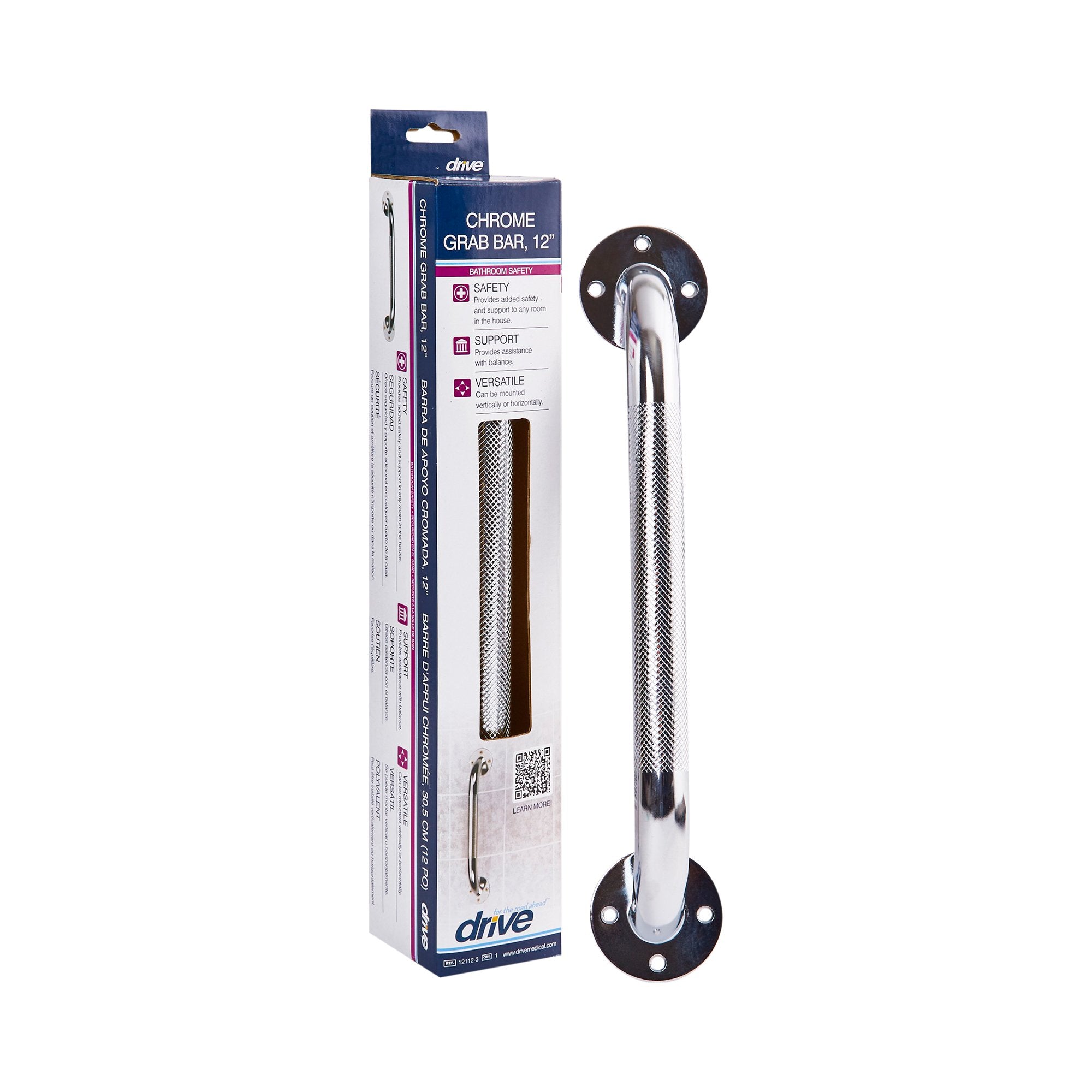 Wall Grab Bar drive Chrome Finish Knurled Steel