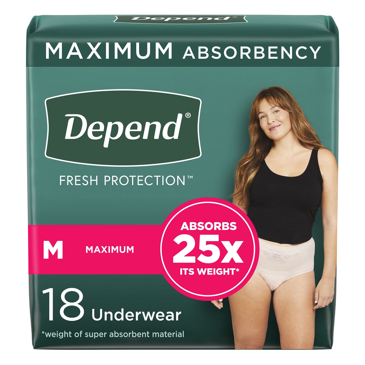 Depend Fresh Protection Women's Absorbent Underwear – Heavy Absorbency, Small to X-Large Medium / Case of 2 pack