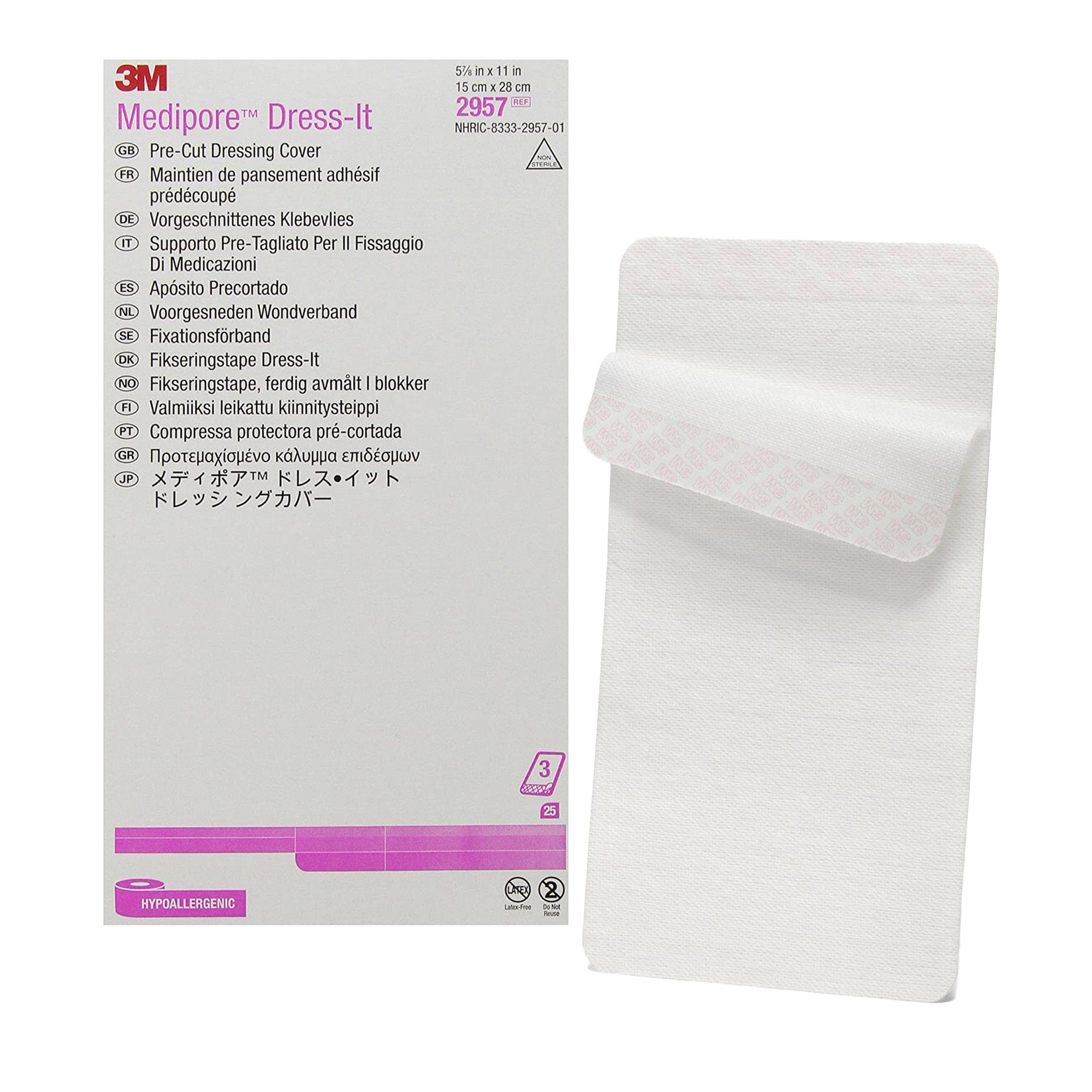 Dressing Retention Tape with Liner 3M Medipore Dress-It White 5-7/8 X 11 Inch Soft Cloth NonSterile