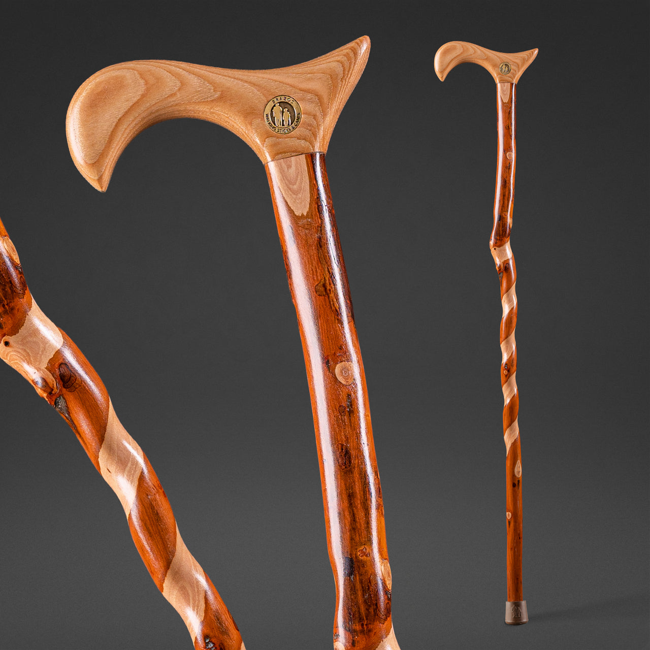 T-Handle Cane Brazos Twisted Wood 37 Inch Height Wood Grain,Packaging Type- Each