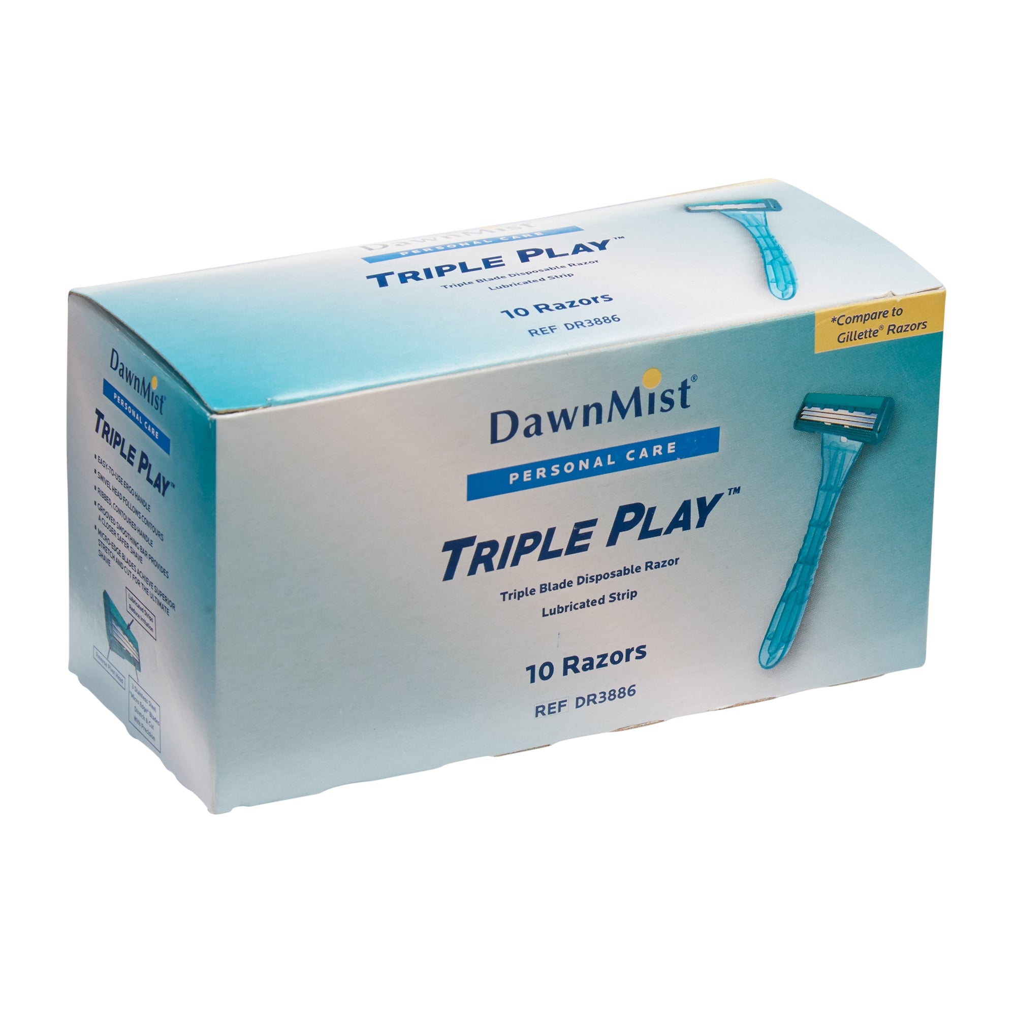 Personal Razor with Lubricating Strip DawnMist Triple Play Single Edge Triple Blade NonSterile Disposable,Packaging Type- Box