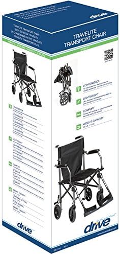 Drive Medical Travelite Wheelchair with flip up desk arms ,8" solid tires Wheels ,250 lbs Weight Capacity ,TC005