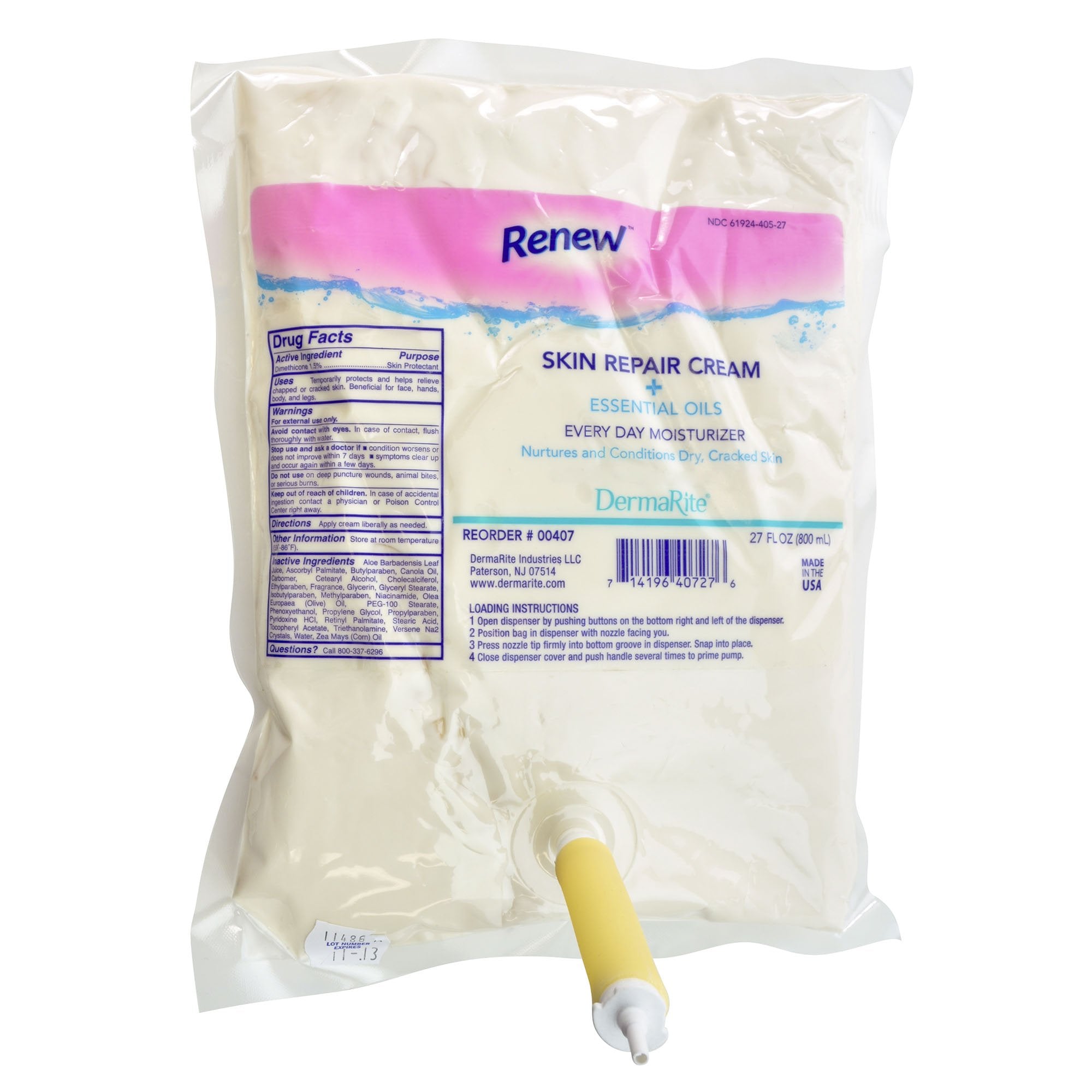 Skin Protectant Renew Skin Repair 800 mL Dispenser Refill Bag Scented Cream